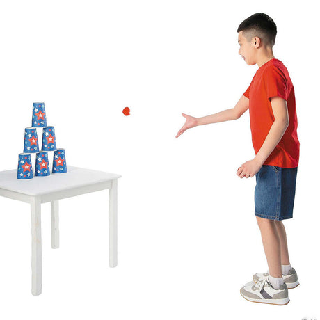 5 1/4" Patriotic Red, White & Blue Pom-Pom Bowling Game Set 9 Pc.