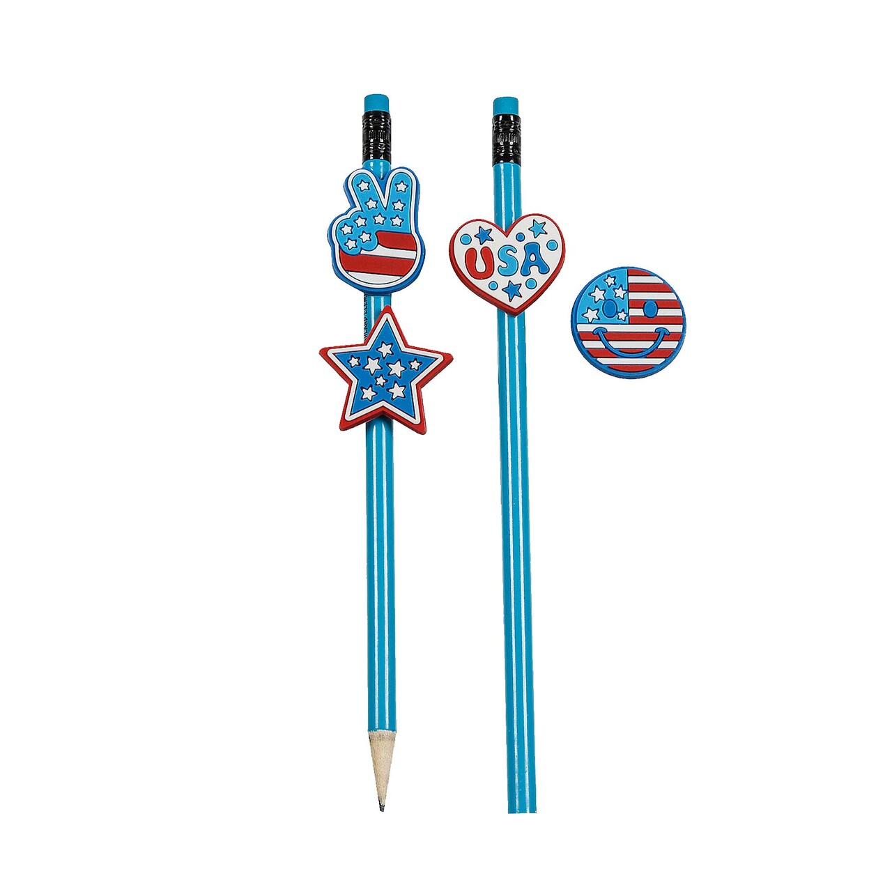 1 1/4" x 1 1/2" Bulk 48 Pieces Patriotic Themed Rubber Pencil Charms Assortment