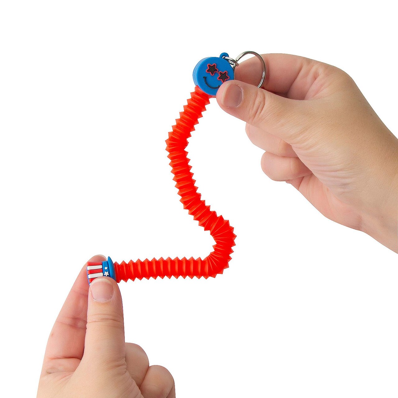 4" Patriotic Expanding Tube Smile & Star Plastic Fidget Toy Keychains 12 Pieces