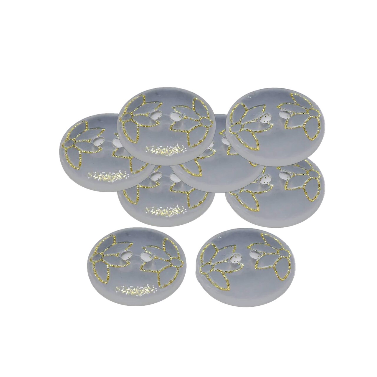 12 Pieces Clear Frosted Gold Glitter Tulip Design Buttons 13/16 Inch