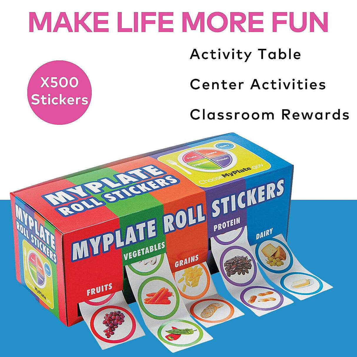 1 1/2" Bulk MyPlate Food Groups Multicolor Paper Rolls of Stickers 500 Pieces