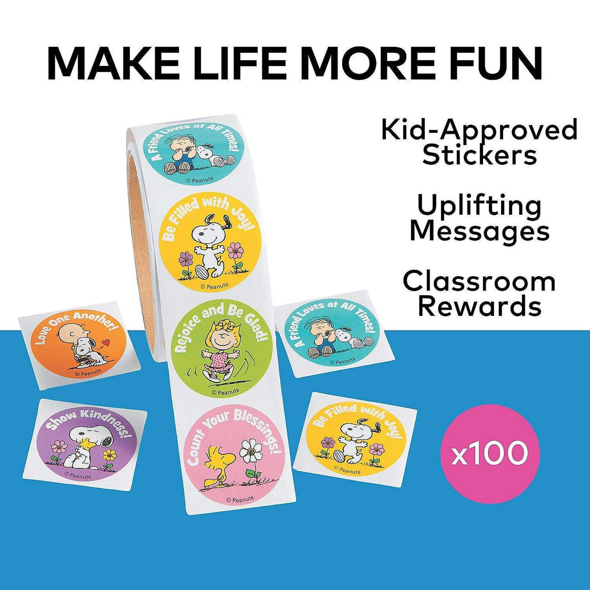 1 1/2" Peanuts Snoopy & Friends Inspirational Sticker Roll 100 Pc