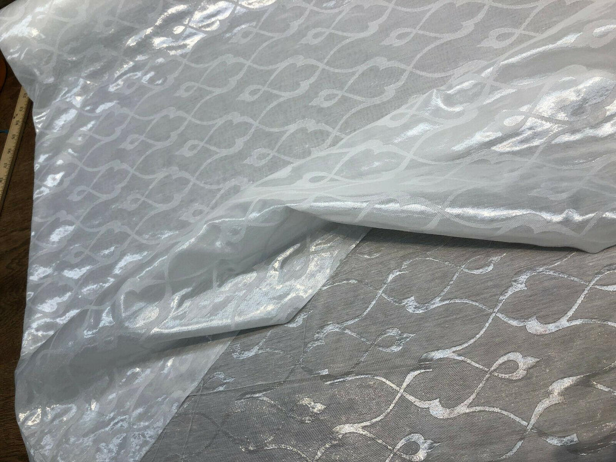 P Kaufmann NFP Palac Brocade Sheer Woven Polyester Fabric - Winter White, 118" Width, 15.70" H 15.70" V Repeat (1 Yard)