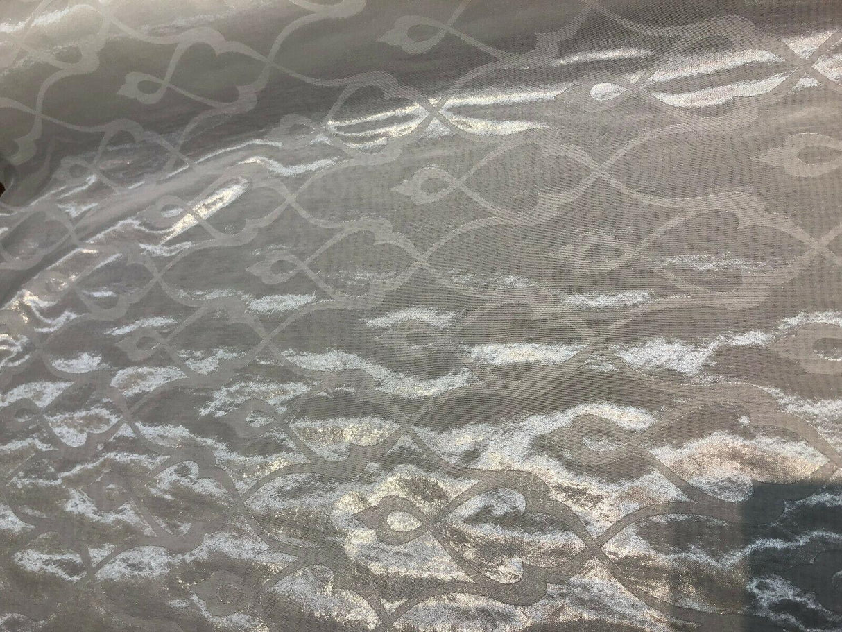 P Kaufmann NFP Palac Brocade Sheer Woven Polyester Fabric - Winter White, 118" Width, 15.70" H 15.70" V Repeat (1 Yard)