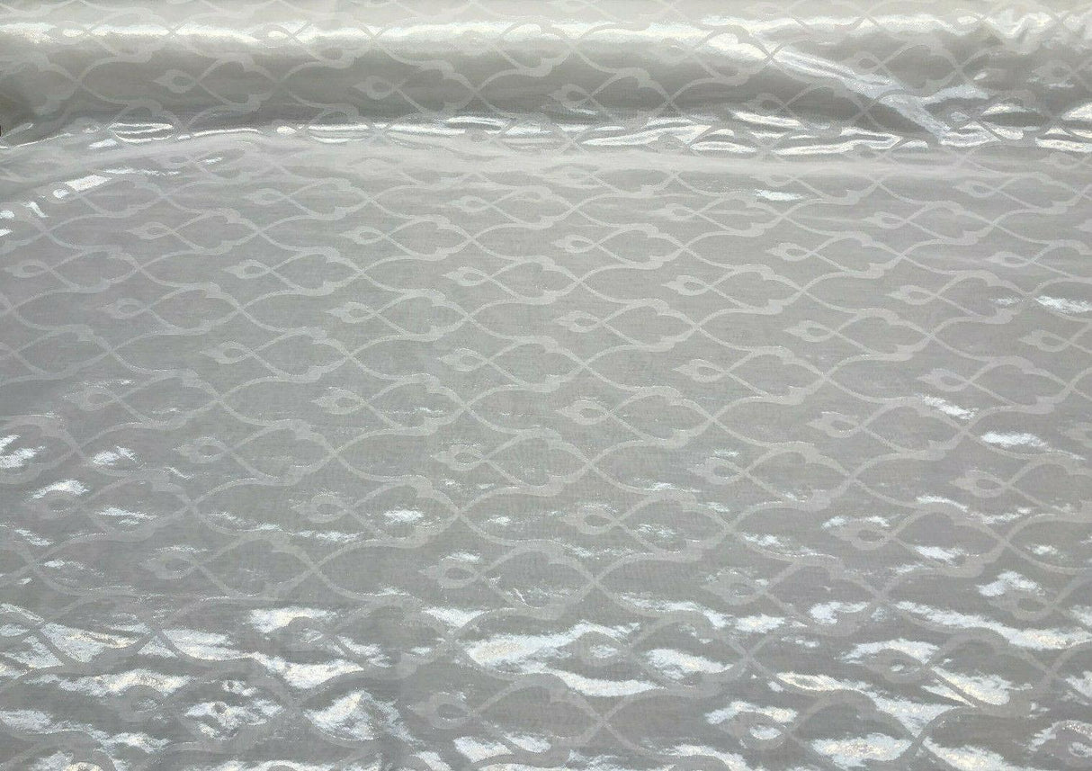 P Kaufmann NFP Palac Brocade Sheer Woven Polyester Fabric - Winter White, 118" Width, 15.70" H 15.70" V Repeat (1 Yard)