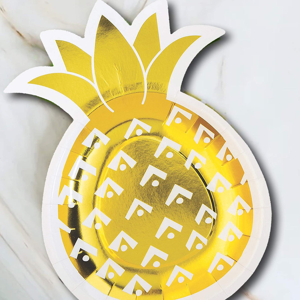 8 Count Gold Foil Pineapple-Shaped Paper Dessert Plates 6.5" x 10" Tropical Party Disposable Plates