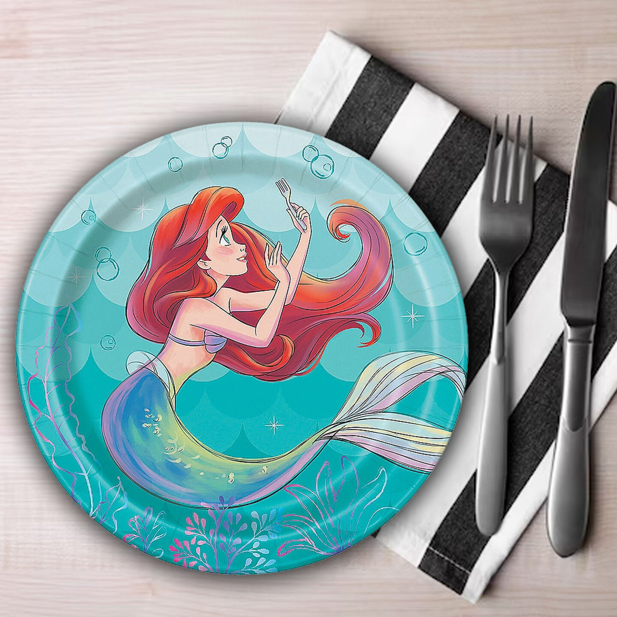 8 Ct. Disney The Little Mermaid Ariel Paper Dessert Plates 7" Disposable Party Plates