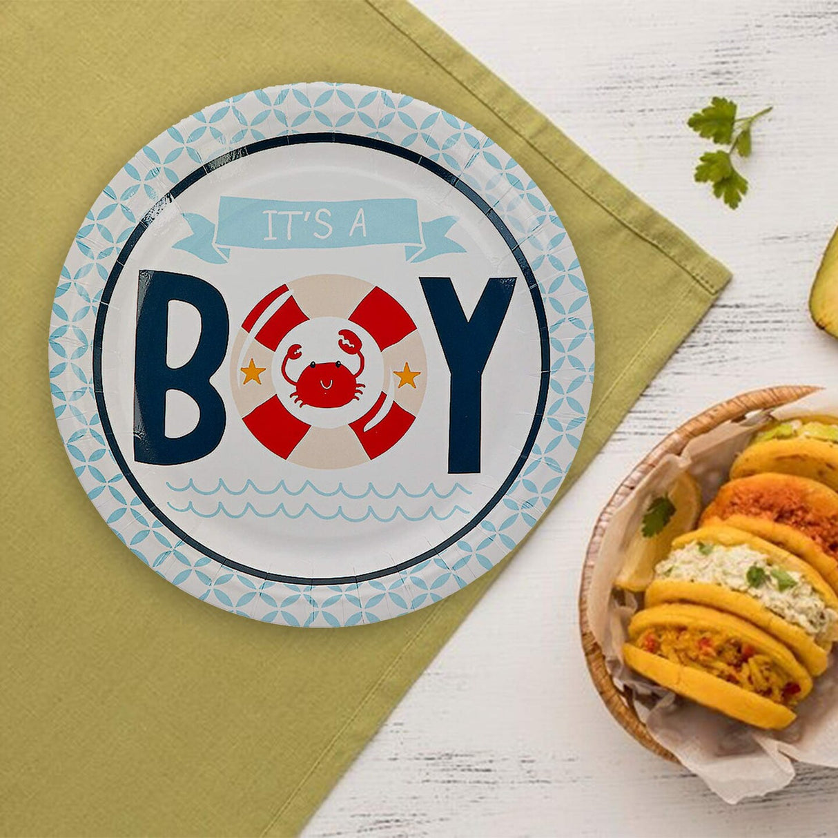 8 Count Nautical Baby Shower Paper Dessert Plates 7 3/8" Boy Baby Shower Tableware
