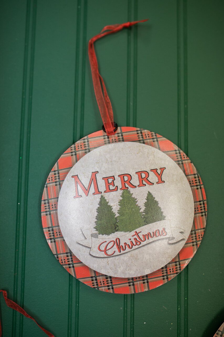 6.6” Buffalo Plaid Metal Christmas Ornaments
