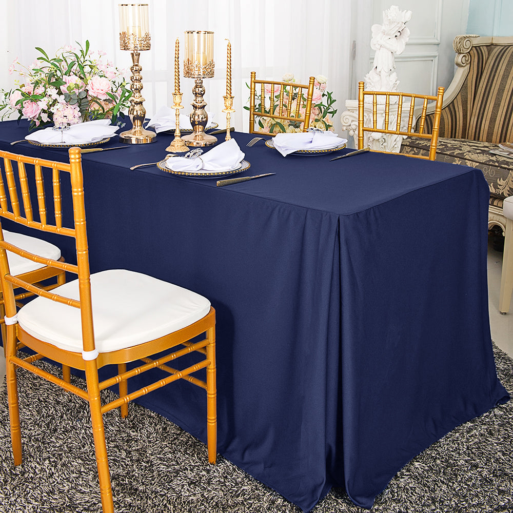 Rectangular Scuba Fitted Table Cover 8 Ft Navy Blue