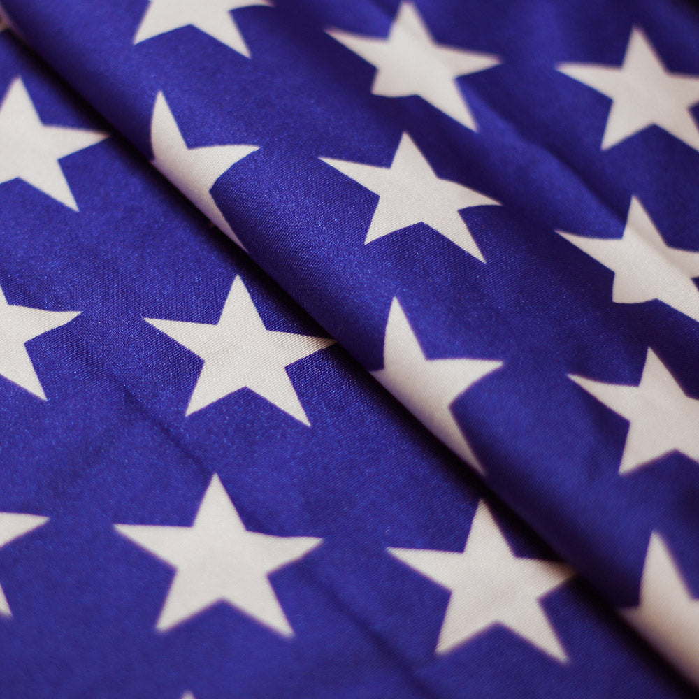 Star Bright Nylon Spandex Fabric - Red And White, Royal White, Foil Option, Patriotic American Flag Stars, 58/60" Width (1 Yard)