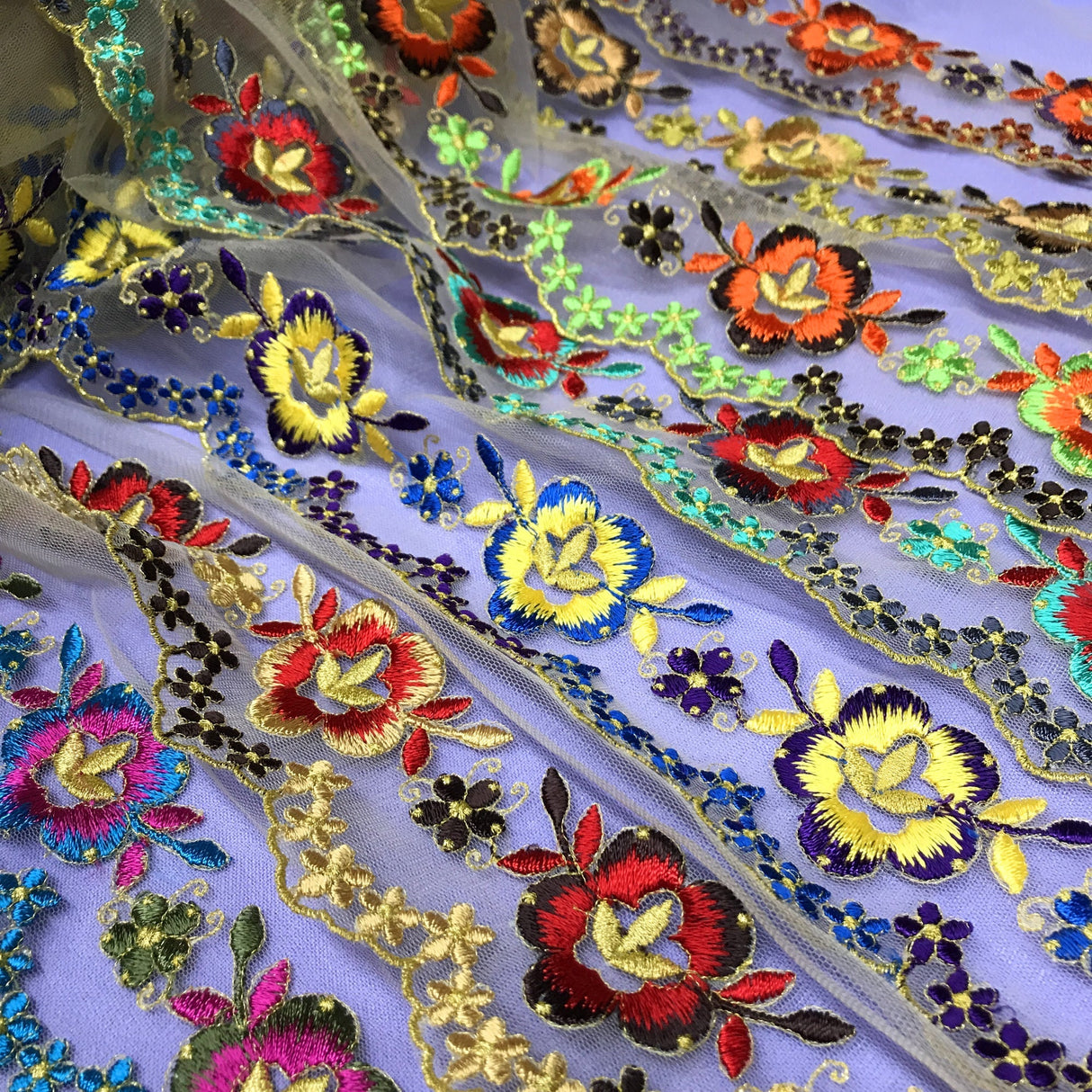 Polyester Lace Trimming Colorful Floral Embroidered 2.5" Wide