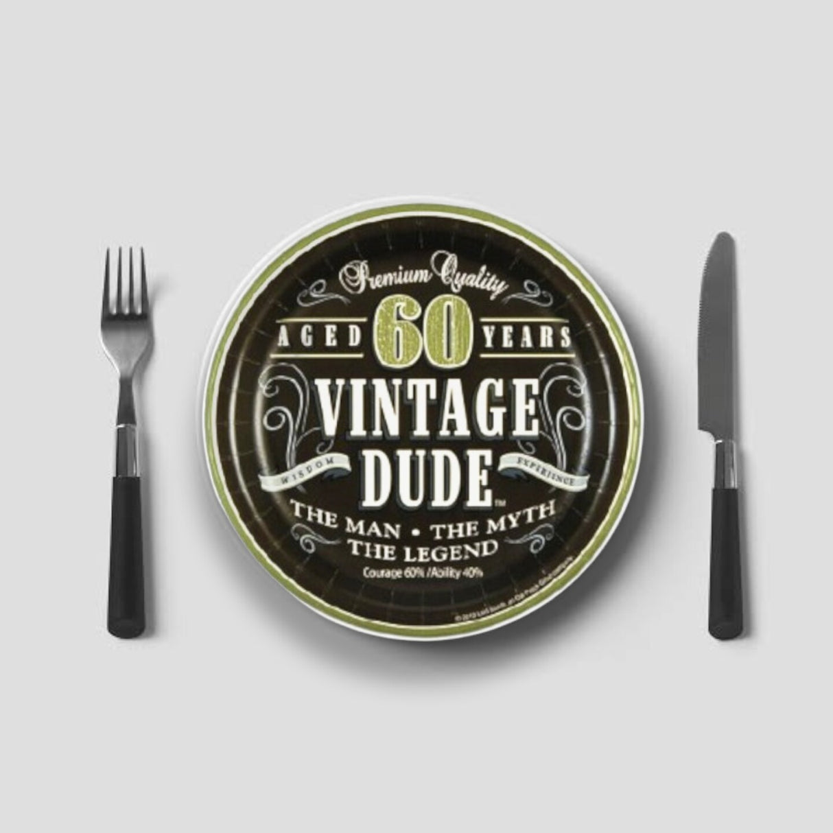 60th Birthday Vintage Dude Paper Dessert Plates 7 Inch for Party and Celebration Decor