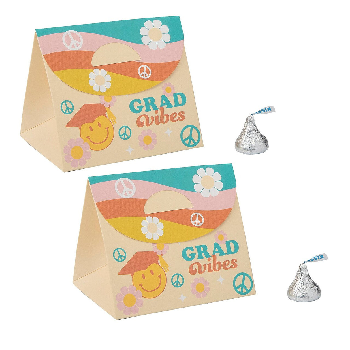 3 1/2" Groovy Grad Vibes Cardstock Party Favor Boxes - 12 Pc.