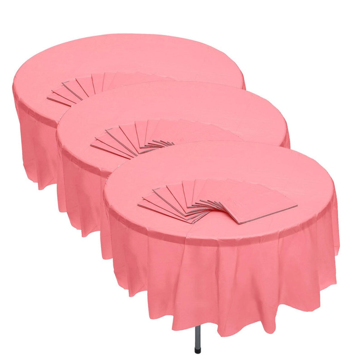 82" Bulk Pack of 12 Light Pink Banquet-Style Round Disposable Plastic Tablecloths