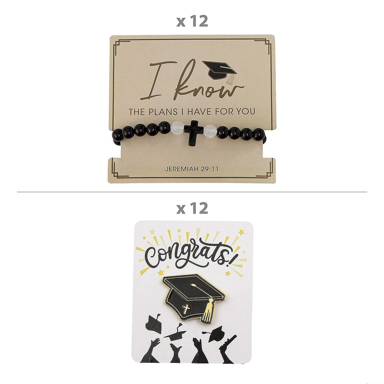 24 Pc. Religious Graduation Jewelry on Card Kit for 12