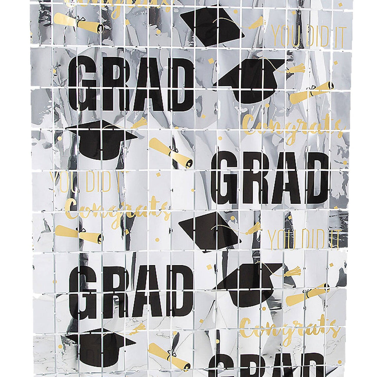 38" x 78" Metallic Silvertone Congrats Grad Mortarboard Curtain