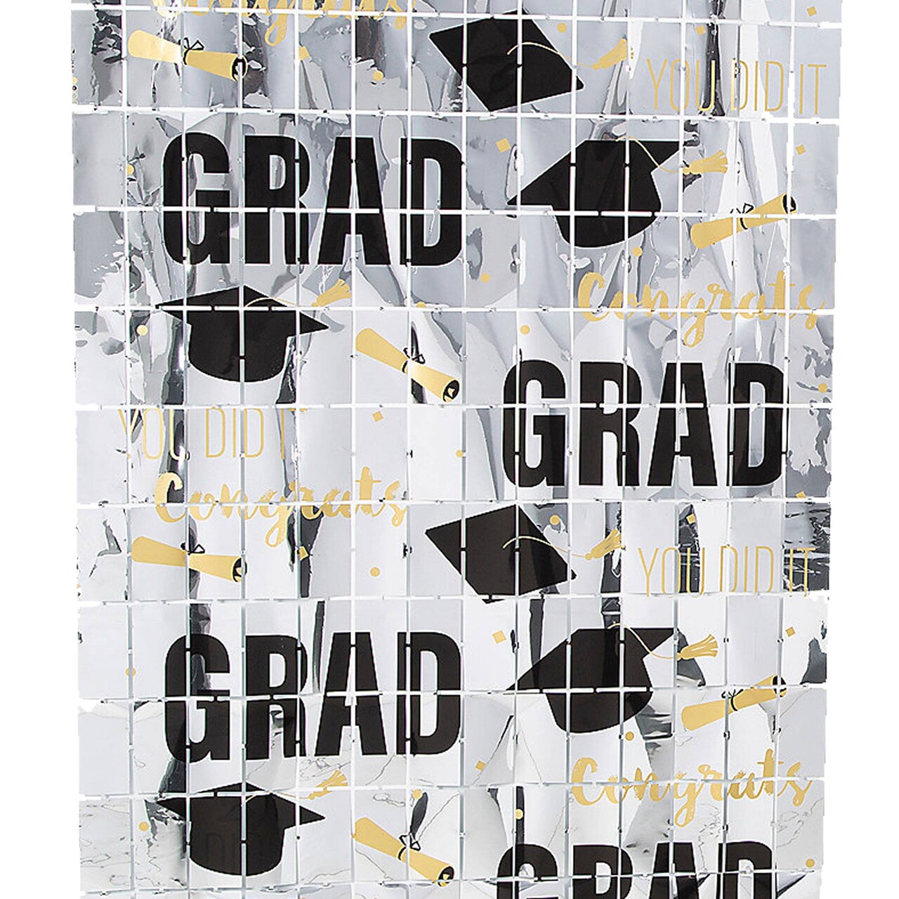 38" x 78" Metallic Silvertone Congrats Grad Mortarboard Curtain