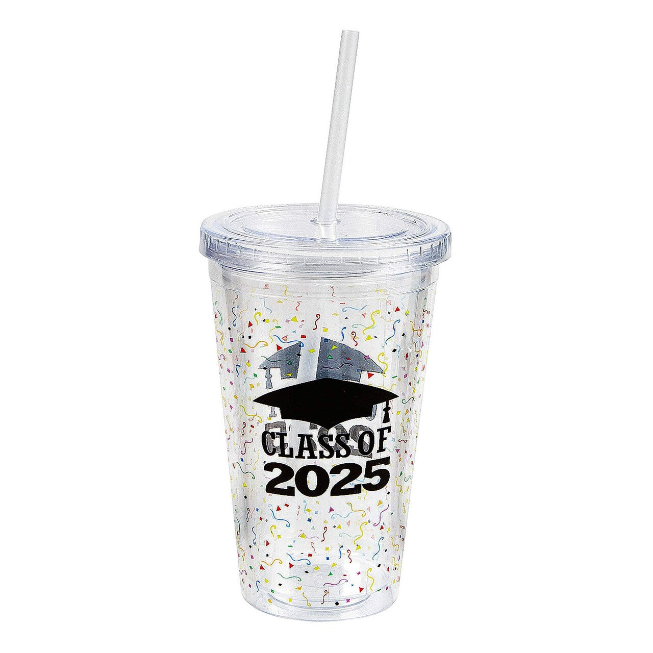 16 oz Class of 2025 Reusable BPA-Free Plastic Tumbler with Lid & Straw