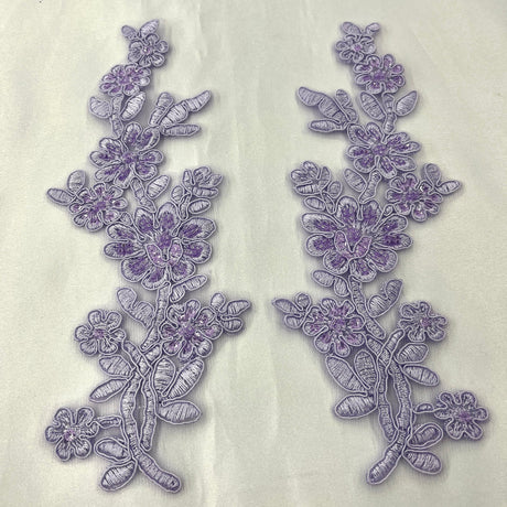 1 Pair Beaded & Corded Floral Lace Applique 10" x 2" Each Side