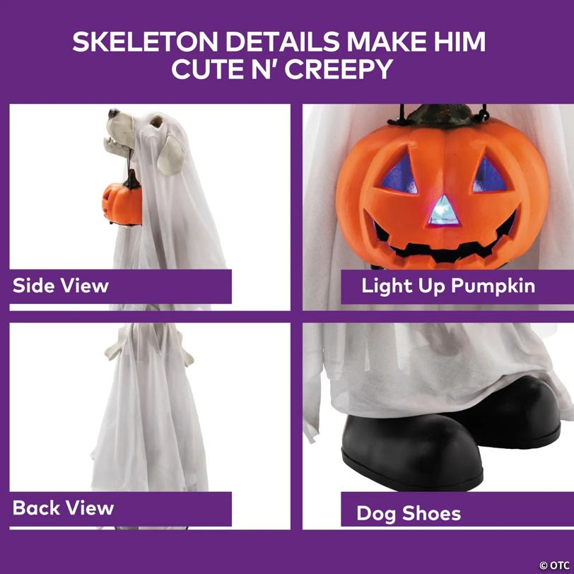 21 3/4" Ghost Dog Carrying Light-Up Jack-O'-Lantern Halloween Decoration