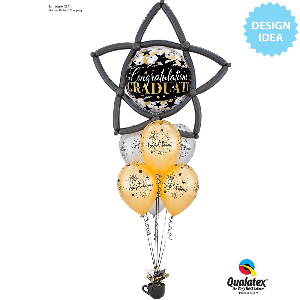 Bubble Balloon Graduate Black Stars 22 Inch