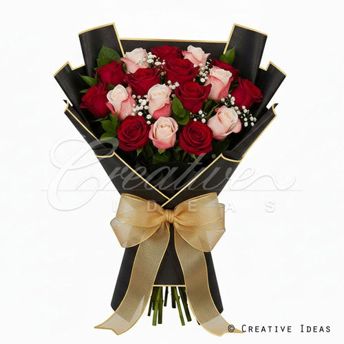 22.8" X 22.8" Gold Edge Floral Wrap-20 Pcs (Black)
