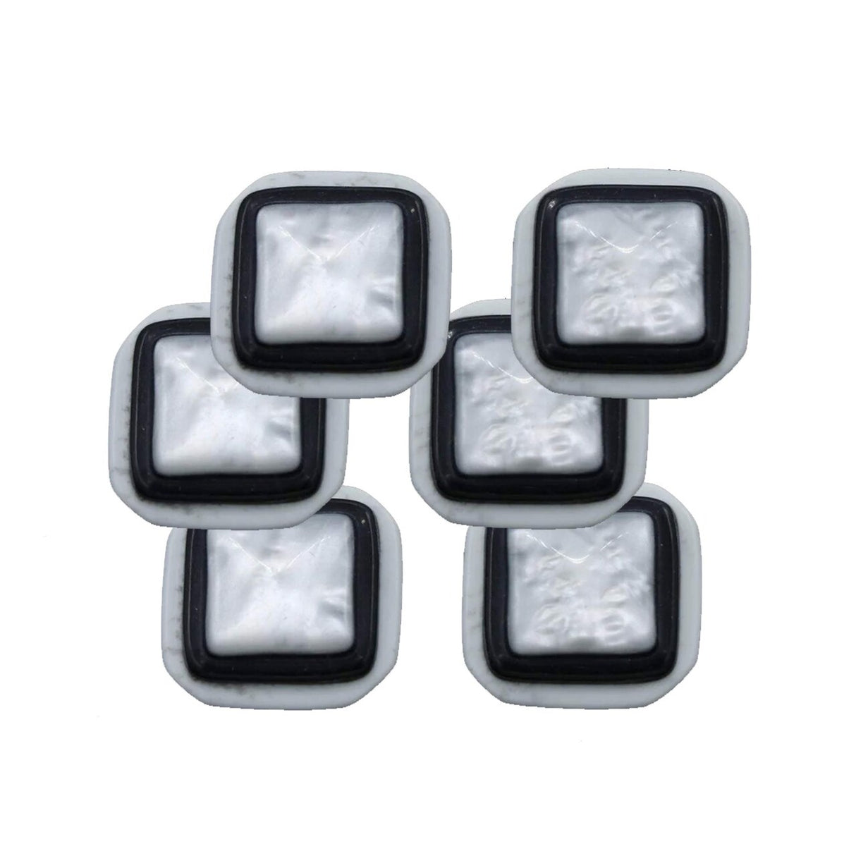 36L (23mm / 15/16") Square Shell Top Buttons Black White Pearl Layer Shank Style Vintage Button