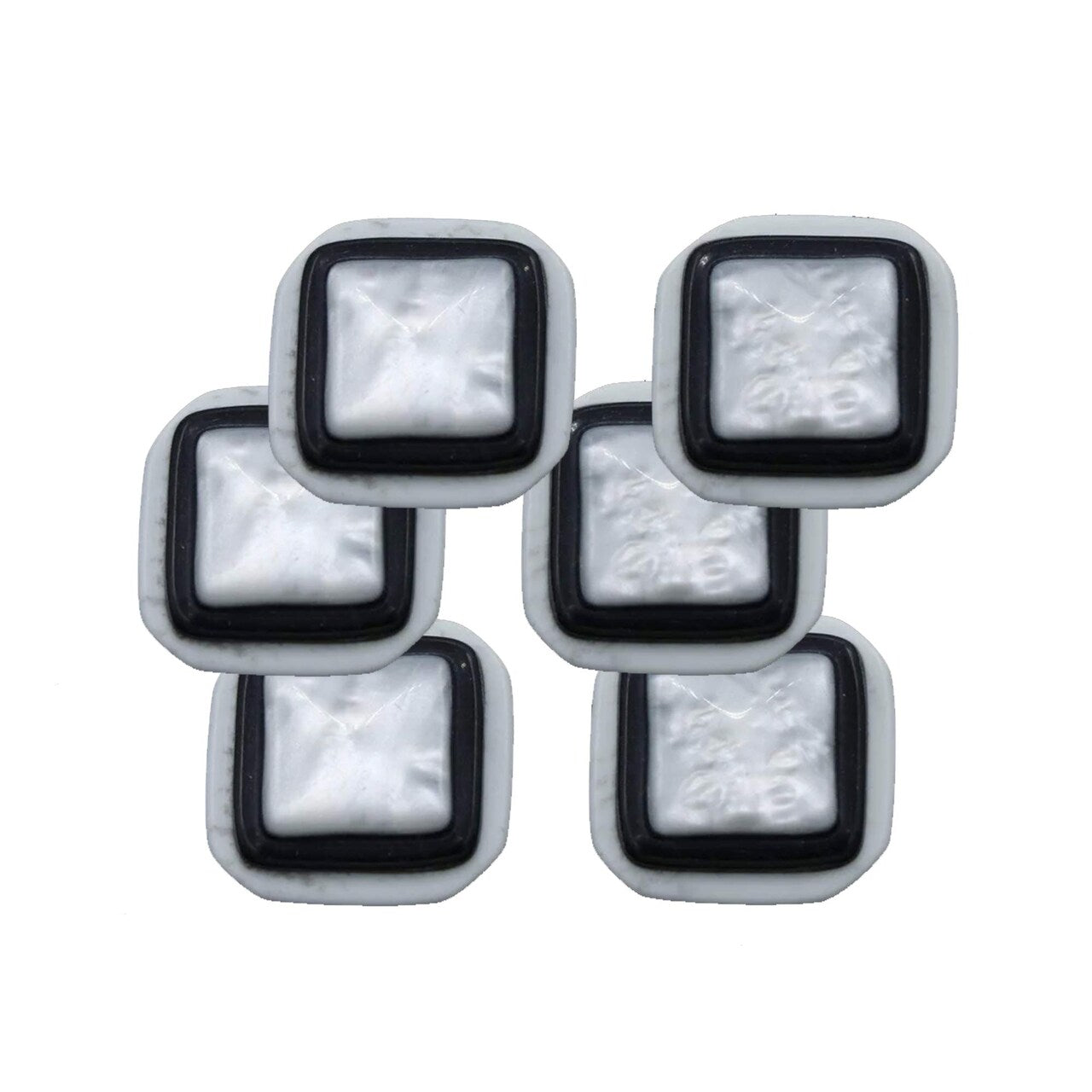 36L (23mm / 15/16") Square Shell Top Buttons Black White Pearl Layer Shank Style Vintage Button