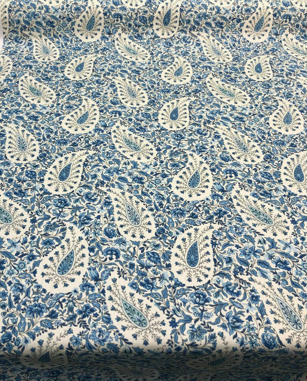 Paisley Verveine Bluejay 100 Percent Cotton Fabric - Blue/White Paisley, 54" Width (1 Yard)