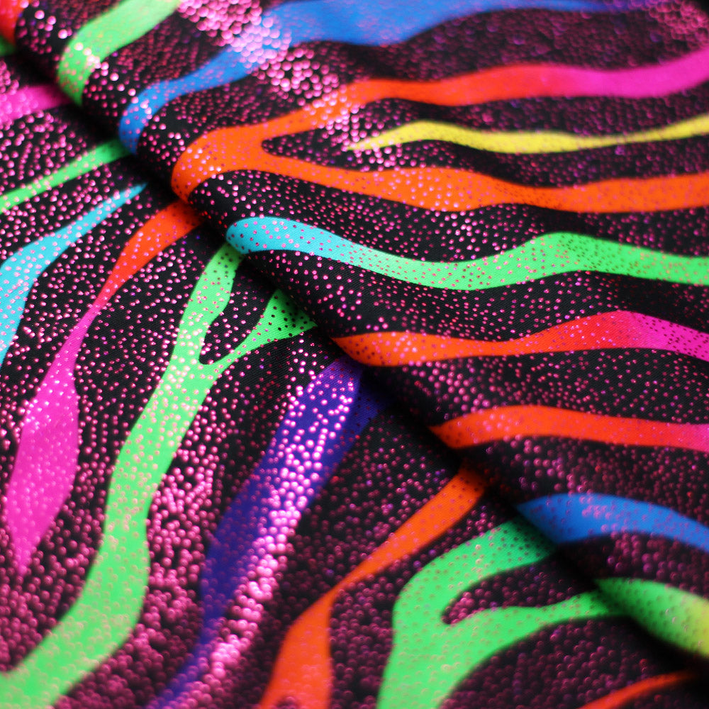 Magic Zebra Nylon Spandex Fabric - Rainbow Zebra Print, 60" Width (1 Yard)