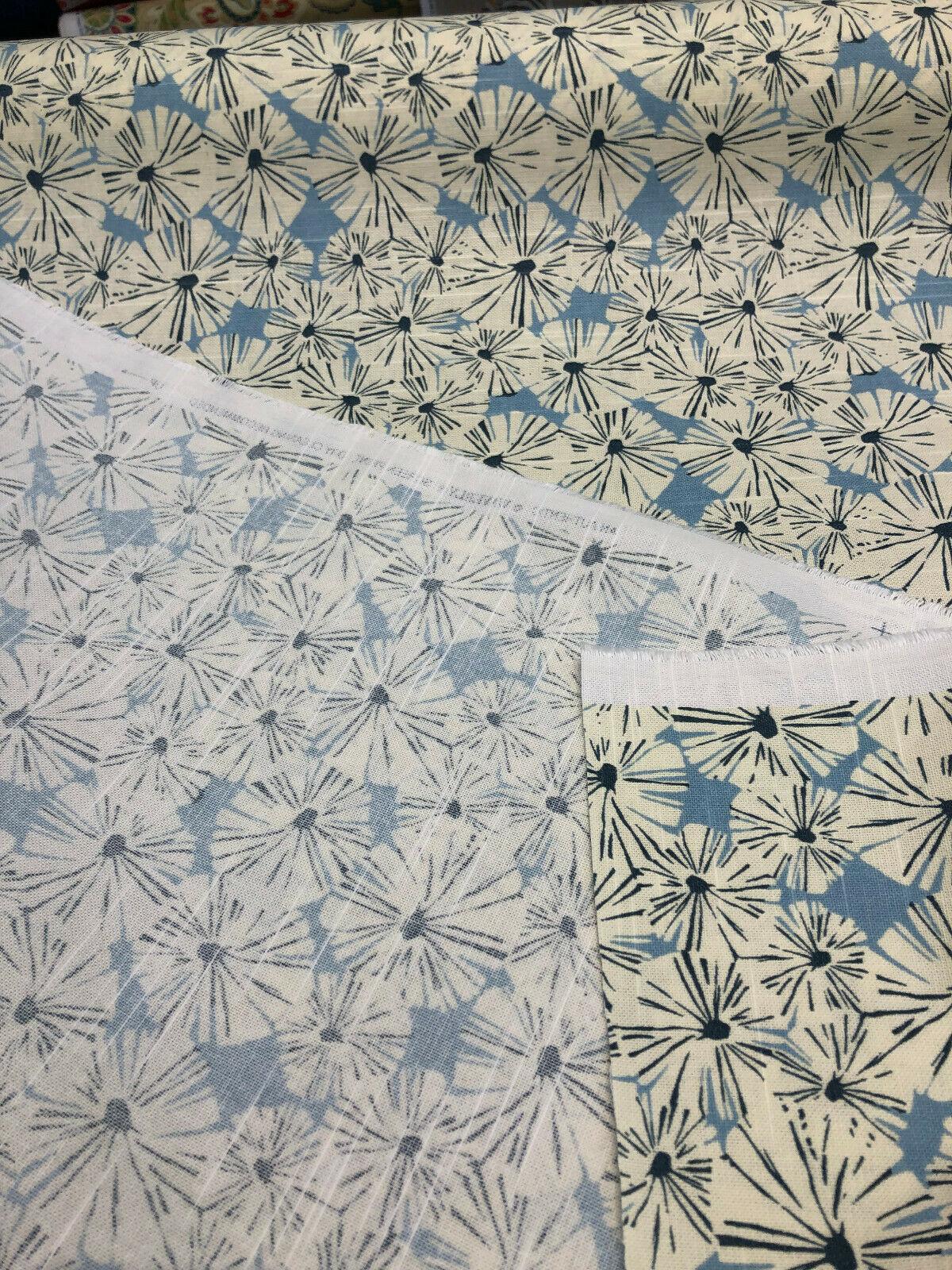 Waverly Forget Me Not Cotton Fabric - Sky Blue, Off White And Slate Floral Screen Print, 54" Width (1 Yard)
