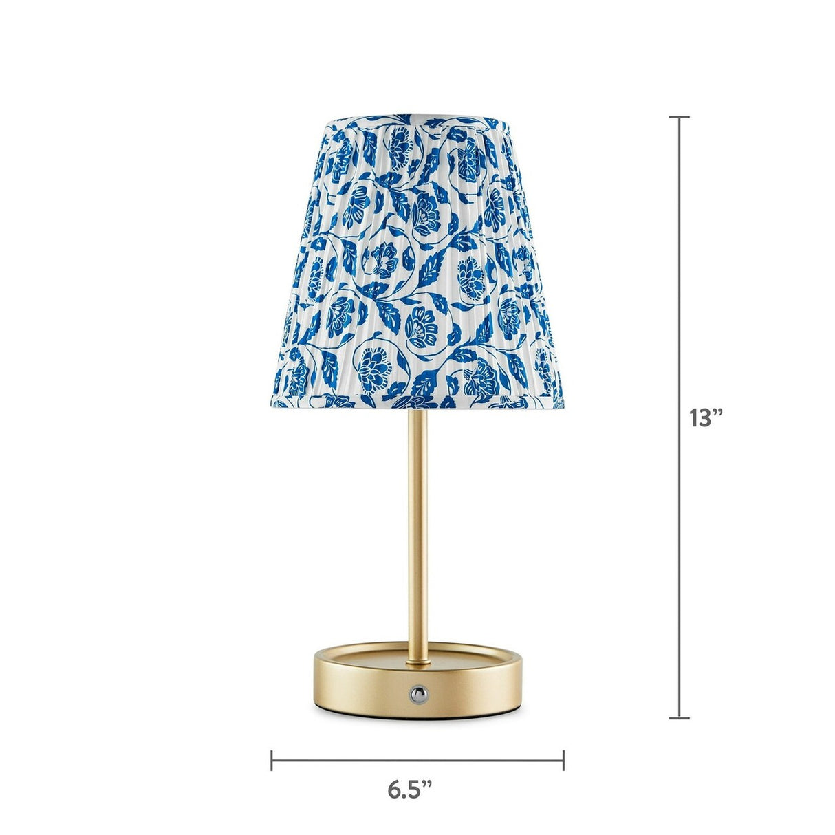 Mainstays 13" Rechargeable Metal Accent Lamp w/Pleated Blue & White Floral Shade - Dimmable