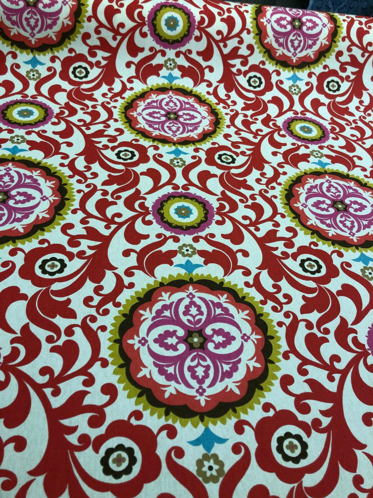Waverly Celestial Sun Fiesta Cotton Fabric - Orange, Brown, Fuchsia, Gold And Aqua Folky Pattern, 45" Width (1 Yard)