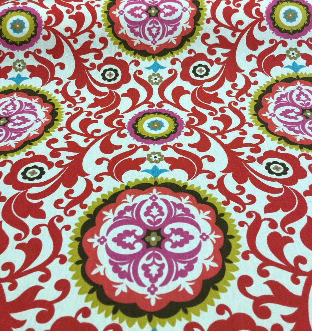 Waverly Celestial Sun Fiesta Cotton Fabric - Orange, Brown, Fuchsia, Gold And Aqua Folky Pattern, 45" Width (1 Yard)