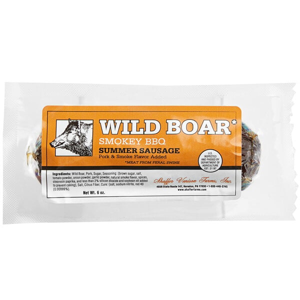 Shaffer Venison Farms 6 oz. Smokey Barbecue Wild Boar Summer Sausage - 25/Case