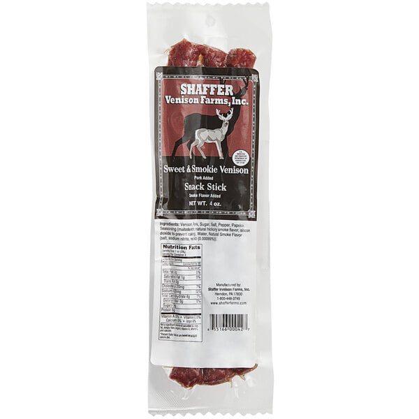 Shaffer Venison Farms 4 oz. Sweet and Smokie Venison Snack Stick - 24/Case