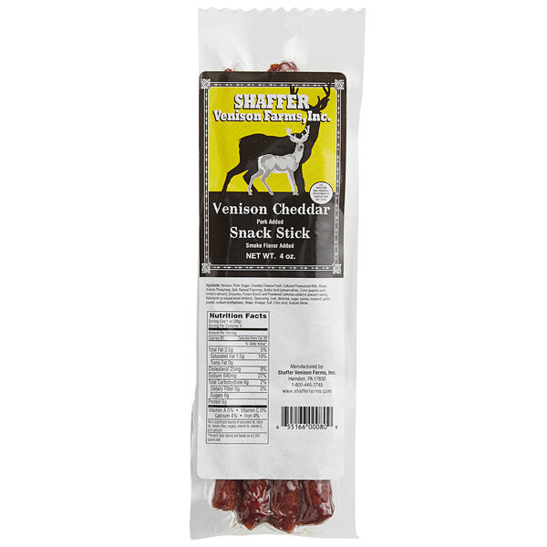 Shaffer Venison Farms 4 oz. Venison and Cheddar Snack Stick - 24/Case