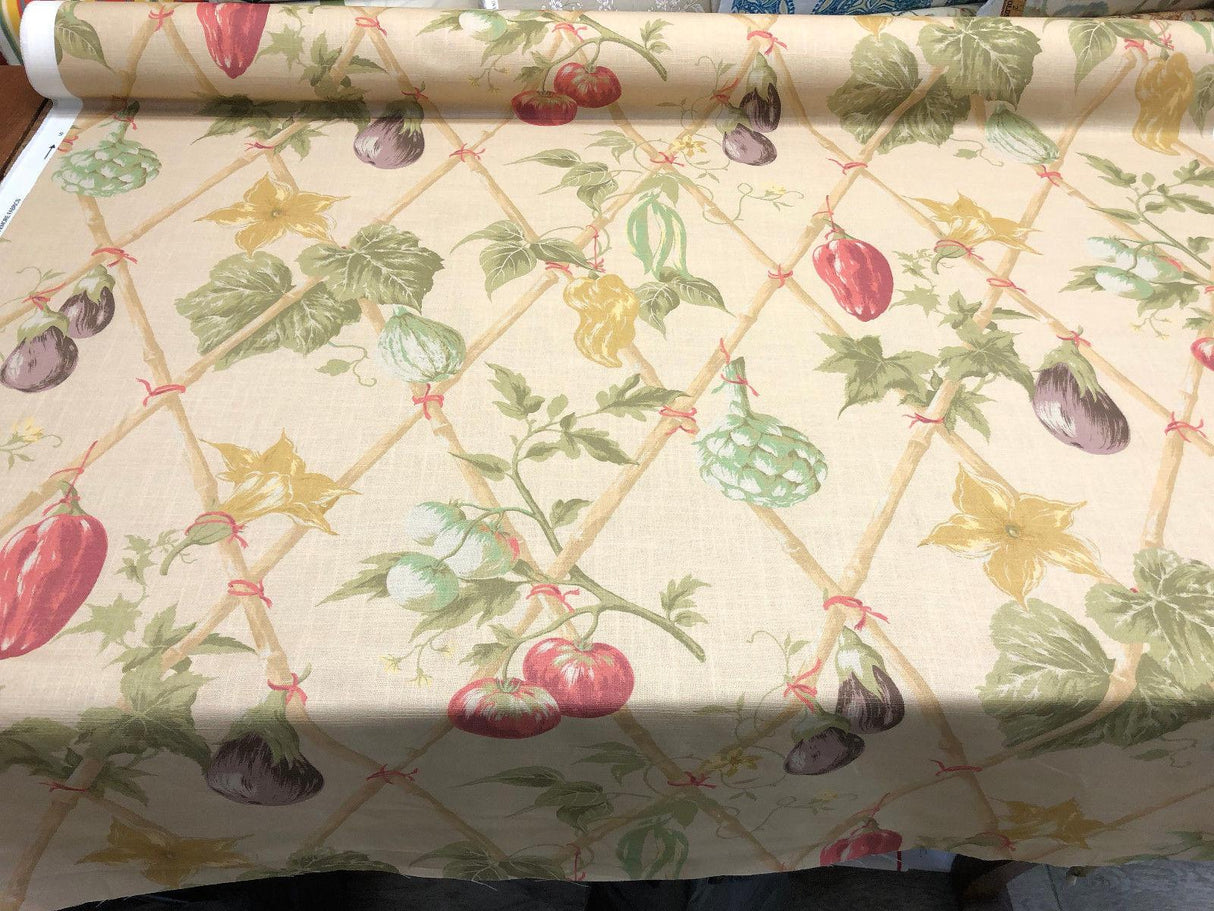 On The Vine Antique Cotton Fabric - Multicolor Vegetable Garden Print, 54" Width (1 Yard)