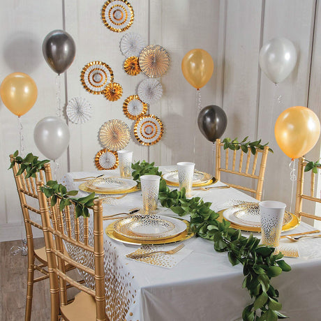 8 Ct. White with Gold Foil Dots Paper Dessert Plates Elegant Wedding Party Tableware 7"