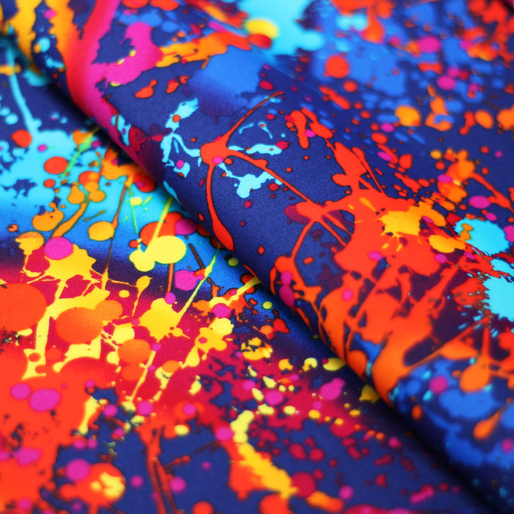 Graffiti Nylon Spandex Fabric - Rainbow Paint Splatter, Multi-Color, 58/60" Width (1 Yard)