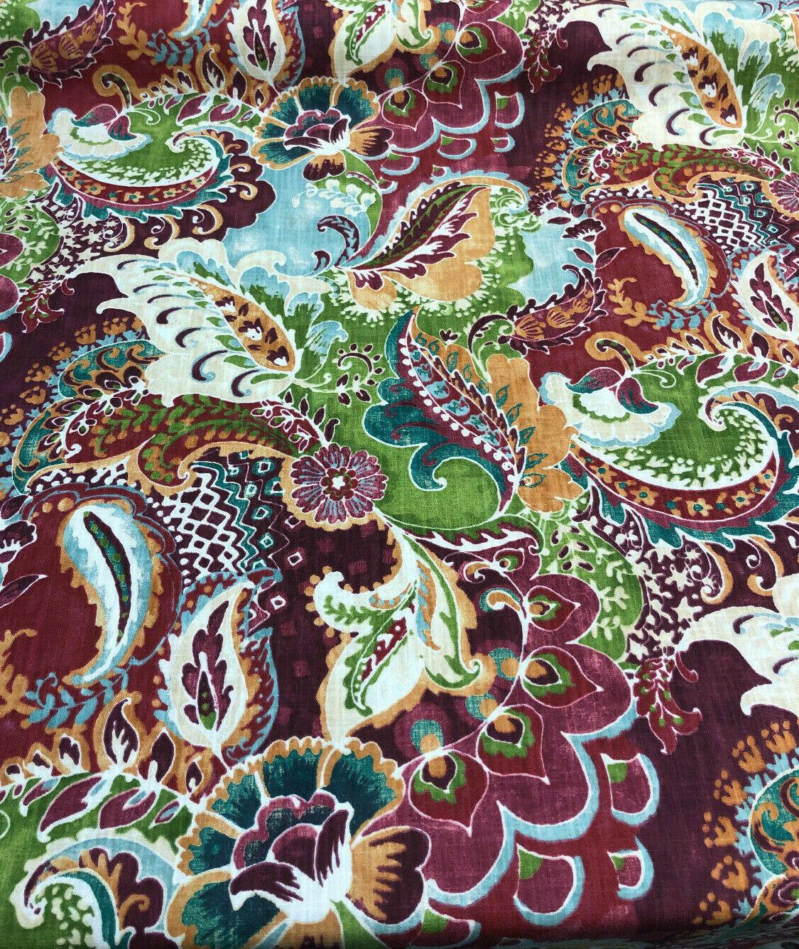 Richloom Teak Sunset 100 Percent Cotton Fabric - Distressed Screen Printed Multi Color, 56" Width, 36" Horizontal Repeat, 27" Vertical Repeat (1 Yard)