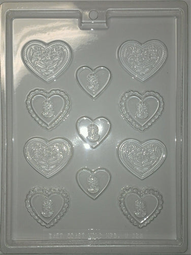 Cameo and Flower Hearts Chocolate Mold - ECV655