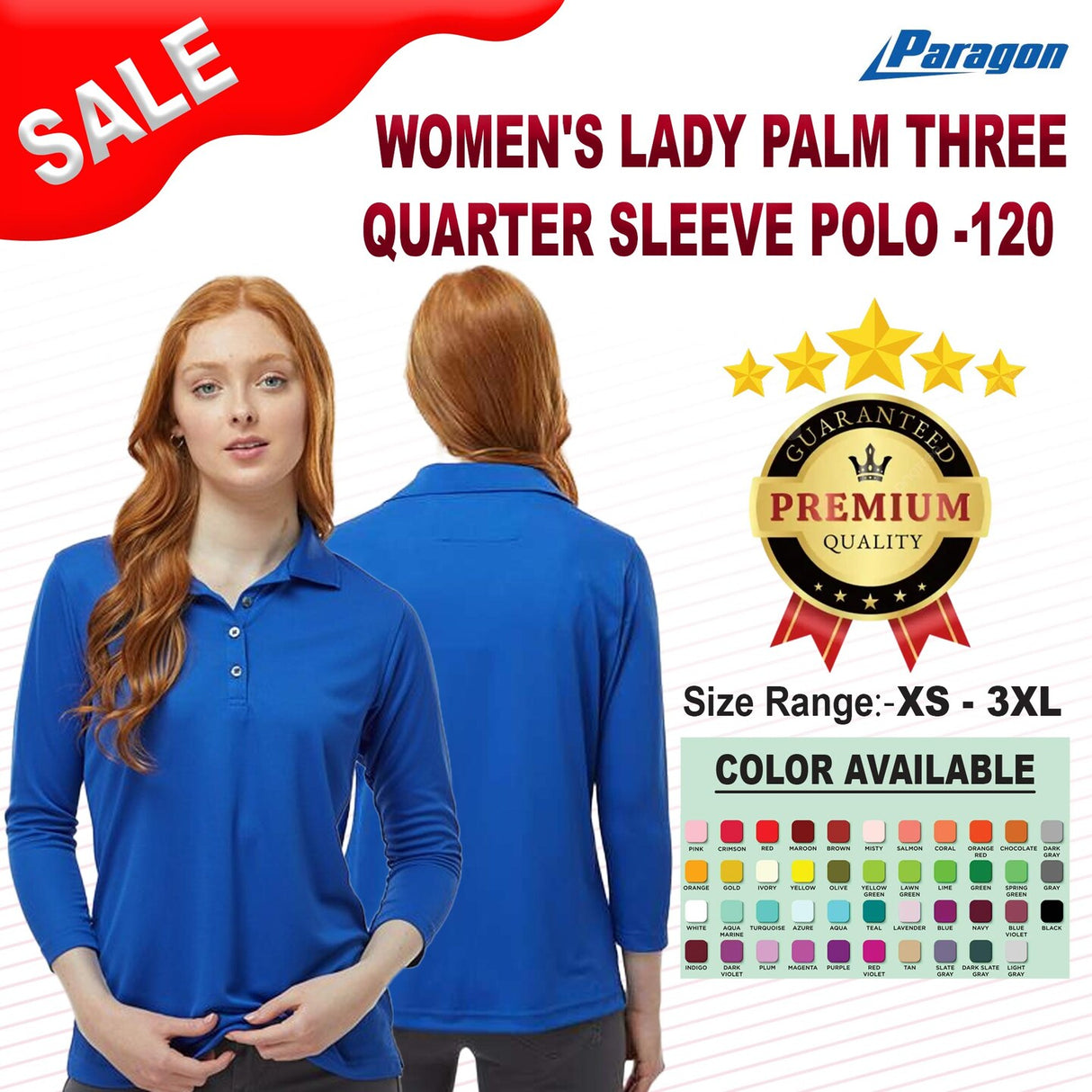 Paragon® Women's Lady Palm Three Quarter Sleeve Polo