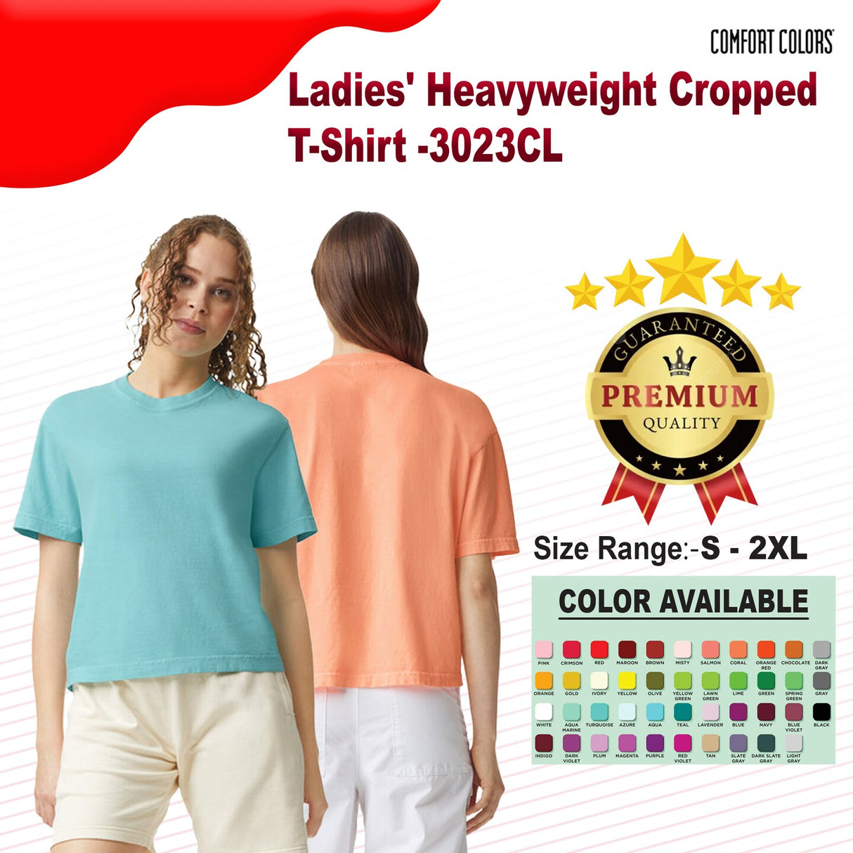 Comfort Colors® Ladies Crewneck Short Sleeve Heavyweight Cropped T Shirt - 3023CL