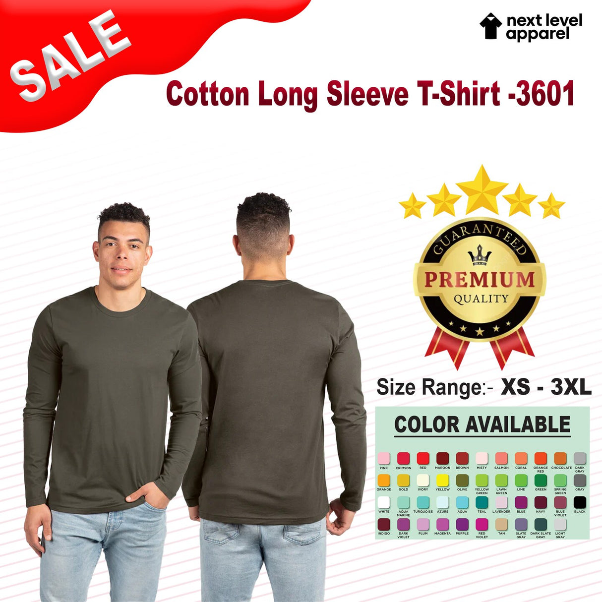 Next Level® Classic Cotton Long Sleeve T-Shirt Soft Lightweight Tee for Everyday Wear