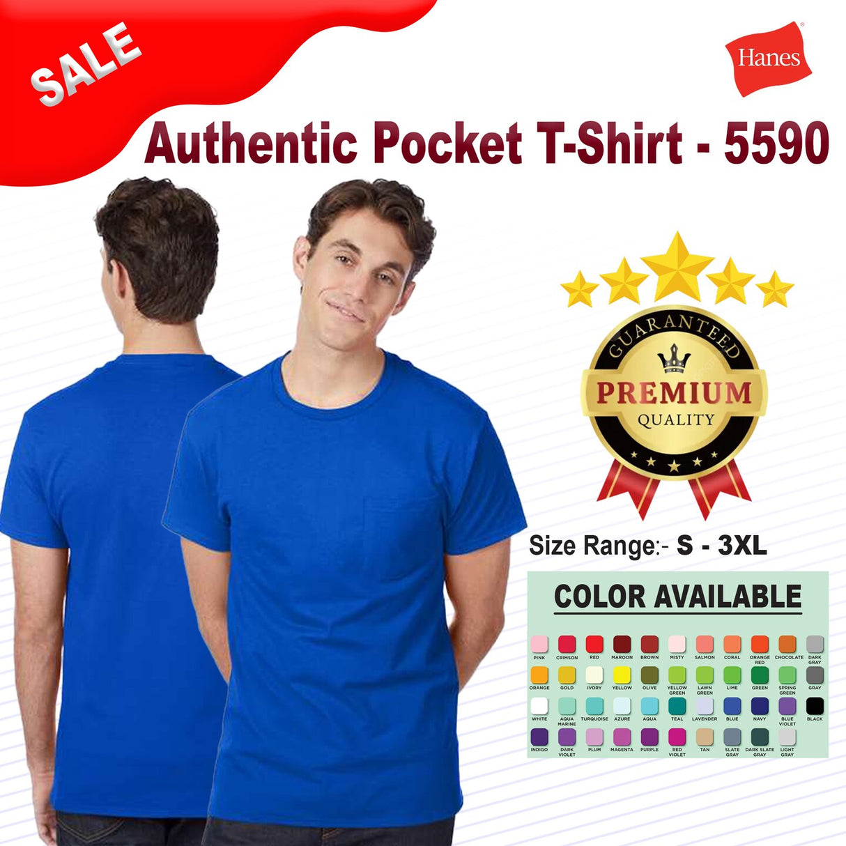 Hanes® Authentic Crewneck Short Sleeve Pocket T-Shirt
