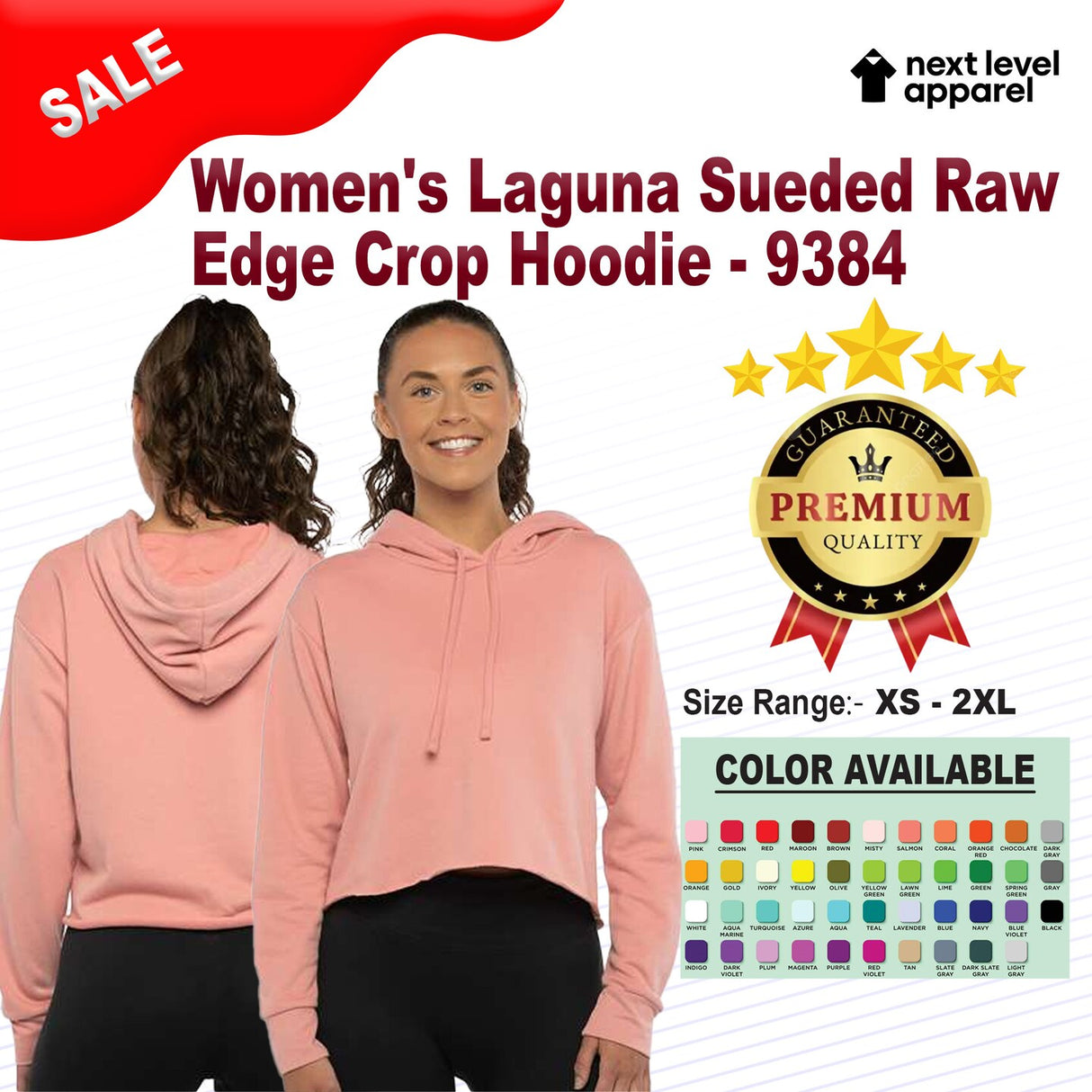 Next Level® Women's Laguna Sueded Raw Edge Crop Hoodie Sweatshirt