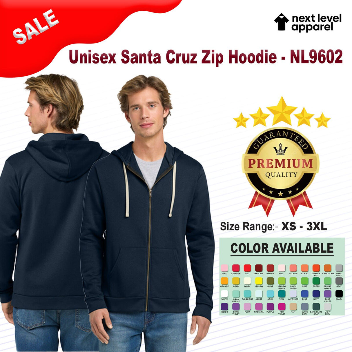 Next Level® Apparel Unisex Santa Cruz Zip Long Sleeve Hoodie