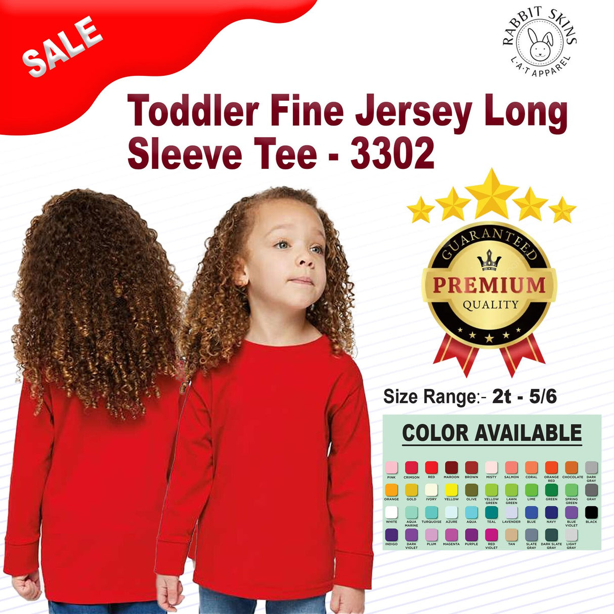 RADYAN® Toddler Fine Jersey Crewneck Long Sleeve Tee - 3302